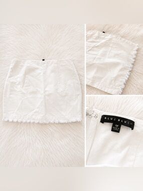 Blue Blush White Fringe Hem Mini Skirt
